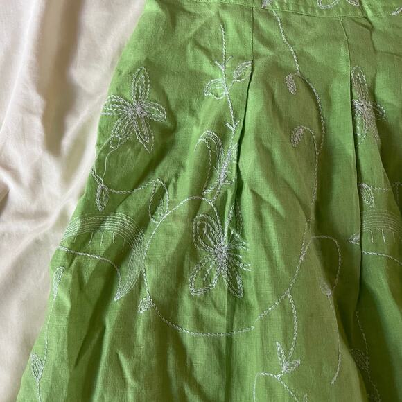 Y2K 2000s Green Linen Floral Embroidered Maxi Skirt Sz 14 Fairycore - Picture 3 of 8